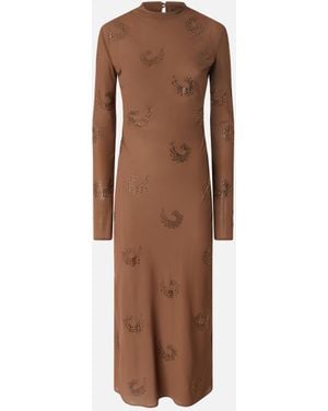 Pinko Long High-Neck Dress With Rhinestone Swirls, -Pine Cone - Brown