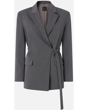 Pinko Cool Wool Blazer With Belt - Gray