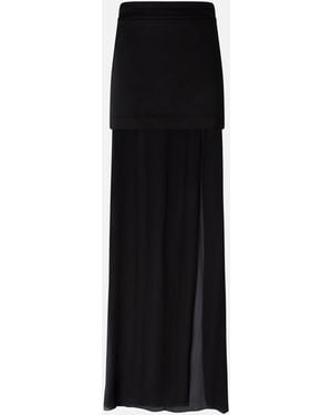 Pinko Eleganter Langer Rock Aus Satin Und Transparentem Georgette - Schwarz