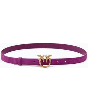 Pinko Suede Belt With Love Birds Buckle, 2 Cm - Purple