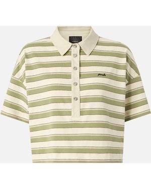 Pinko Cropped Striped Jersey Polo With Structured Collar - White