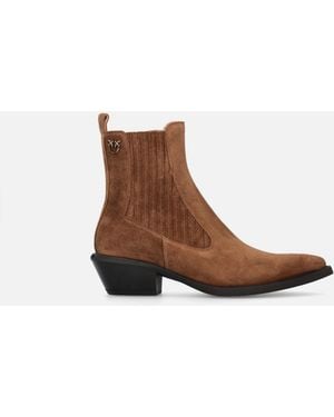 Pinko Boots Western En Daim - Blanc