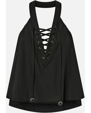 Pinko Lightweight Top With Laces And Texan Details - Black