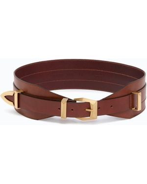 Pinko Layered Leather Belt, 7 Cm - Brown