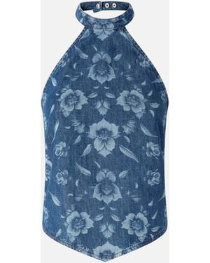 Pinko Floral Denim Top - Blue