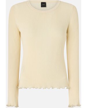 Pinko Ribbed Sweater With Jewel Edges - Natural
