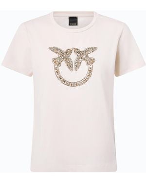 Pinko T-Shirt With Bejewelled Love Birds Logo - White