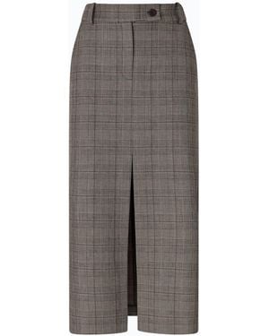 Pinko Check Wool Calf-Length Skirt - Grey