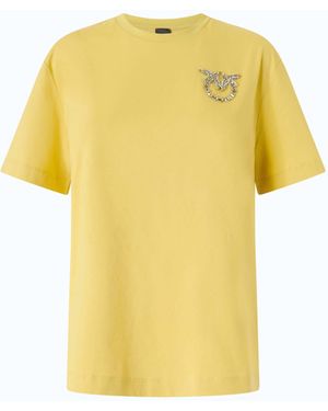Pinko T-Shirt With Love Birds Jewel Detail - Yellow