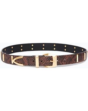 Pinko Python-Print Leather Belt With Studs, 3 Cm - White