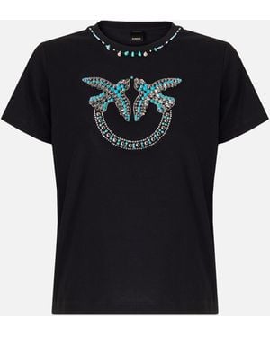 Pinko T-Shirt With Love Birds Jewel Maxi Embroidery - Black