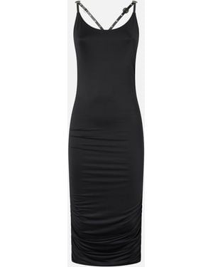 Pinko Shiny Midi Dress With Crossed Shoulder Straps - Black