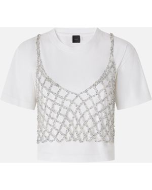 Pinko T-Shirt Con Top Mini Paillettes Abbinato - Bianco
