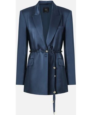 Pinko Shiny Satin Blazer With Belt And Boule - Blue