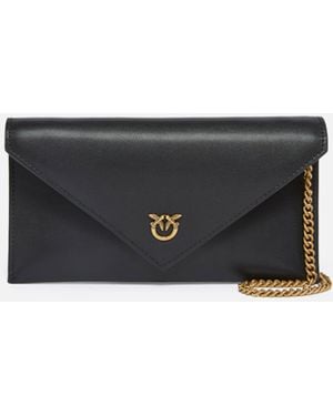 Pinko Small Smooth Leather Envelope Clutch Bag With Love Birds Logo - White