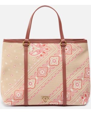 Pinko Medium Hand-carry Shopper With Bandana Print And Shoulder Strap - Pink