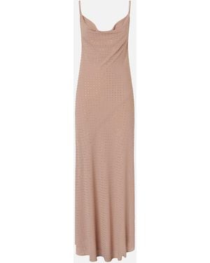 Pinko Long Slip Dress With Rhinestones - White