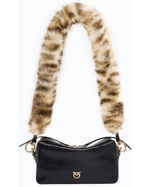 Pinko Mini-Bauletto-Tasche Aus Glänzendem Leder Mit Doppeltem Schulterriemen - Weiß