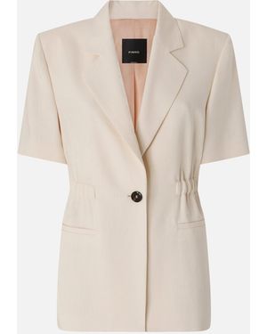 Pinko Short-Sleeved Jacket With Elasticated Waist - Natural