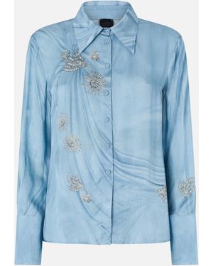 Pinko Fluid Shirt With Placed Jewel Print - Blue