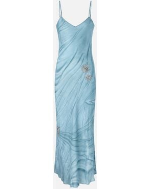 Pinko Fluid Slip Dress With Placed Jewel Print - Blue