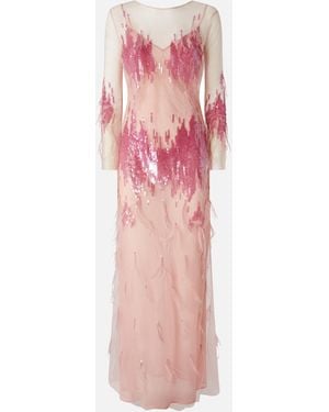 Pinko Dress With Sequins And Feathers - Pink