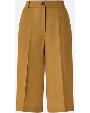 Pinko Linen Bermuda Shorts With Pressed Pleat Detail - Natural