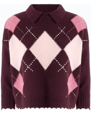 Pinko Wool And Cashmere Sweater With Diamond Motif - Purple