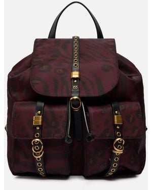 Pinko Medium Nylon Backpack With Animal Print - Purple