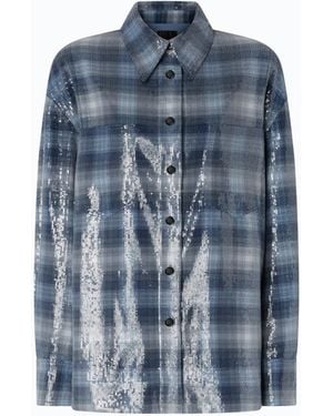Pinko Overshirt With Check Pattern And Sequins - Blue
