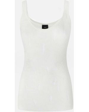 Pinko Lightweight Ribbed Vest Top With Rips - White