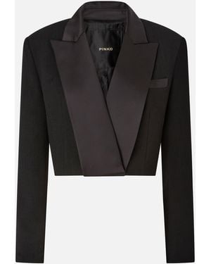 Pinko Cropped Jacket With Satin Details - Black