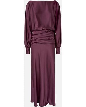 Pinko Long Satin Dress With Draping - Purple