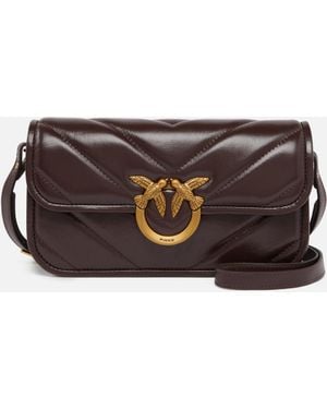 Pinko Bolso De Mano Grande Love Bag Box Baguette De Piel Chevrón - Marrón