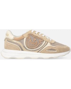Pinko Mesh And Suede Sneakers With Love Birds Logo - White