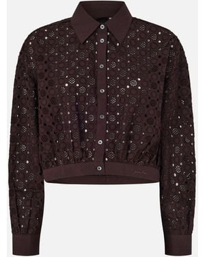Pinko Cropped Shirt With Broderie Anglaise - Brown