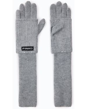Pinko Sequinned Gloves With Logo - Grey
