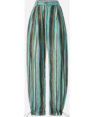 Pinko Relaxed-Fit Cotton Trousers With Brushstroke-Effect Stripes - Blue