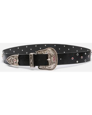 Pinko Leather Belt With Studs, 4 Cm - White