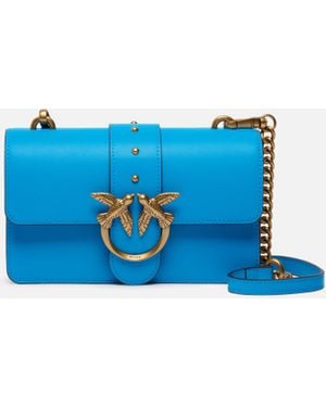 Pinko Love Bag One Small Crossbody Bag In Leather - Blue