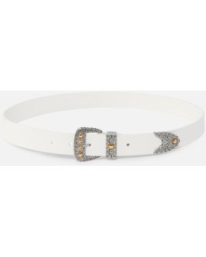 Pinko Shiny Leather Belt With Metallic Finishes, 3 Cm - White