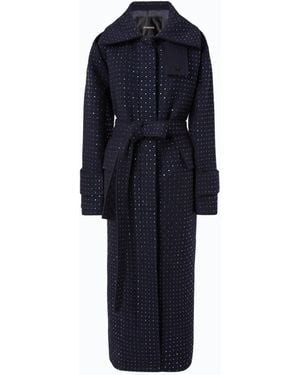 Pinko Fully Rhinestoned Long Wool Coat - Blue
