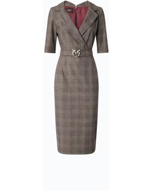 Pinko Slim-Fit Check Wool Dress With Love Birds Belt - Brown