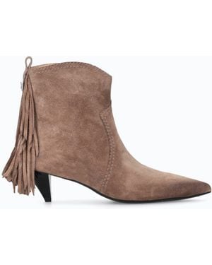 Pinko Suede Ankle Boots With Heel And Fringing - White