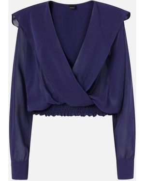 Pinko Cropped Blouse With Hood And Sheer Details - Blue