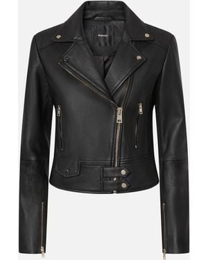 Pinko Nappa Leather Biker Jacket - Black