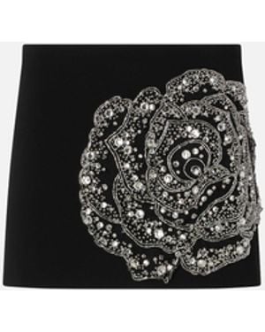 Pinko Mini Skirt With Embroidered Jewel Rose - Black