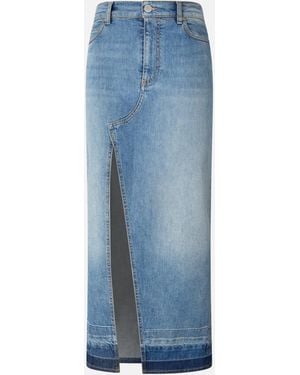 Pinko Langer Rock Aus Hellem Denim Mit Schlitz Vorne - Blau