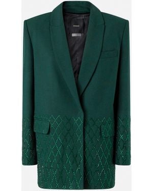 Pinko Oversized Blazer With Rhinestones - Green
