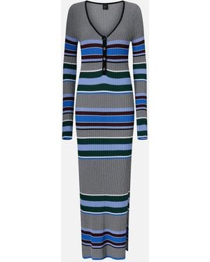 Pinko Long Striped Knit Slim-Fit Dress - Blue